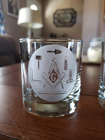 Masonic "Working Tools" Rocks Glasses - Set of 2